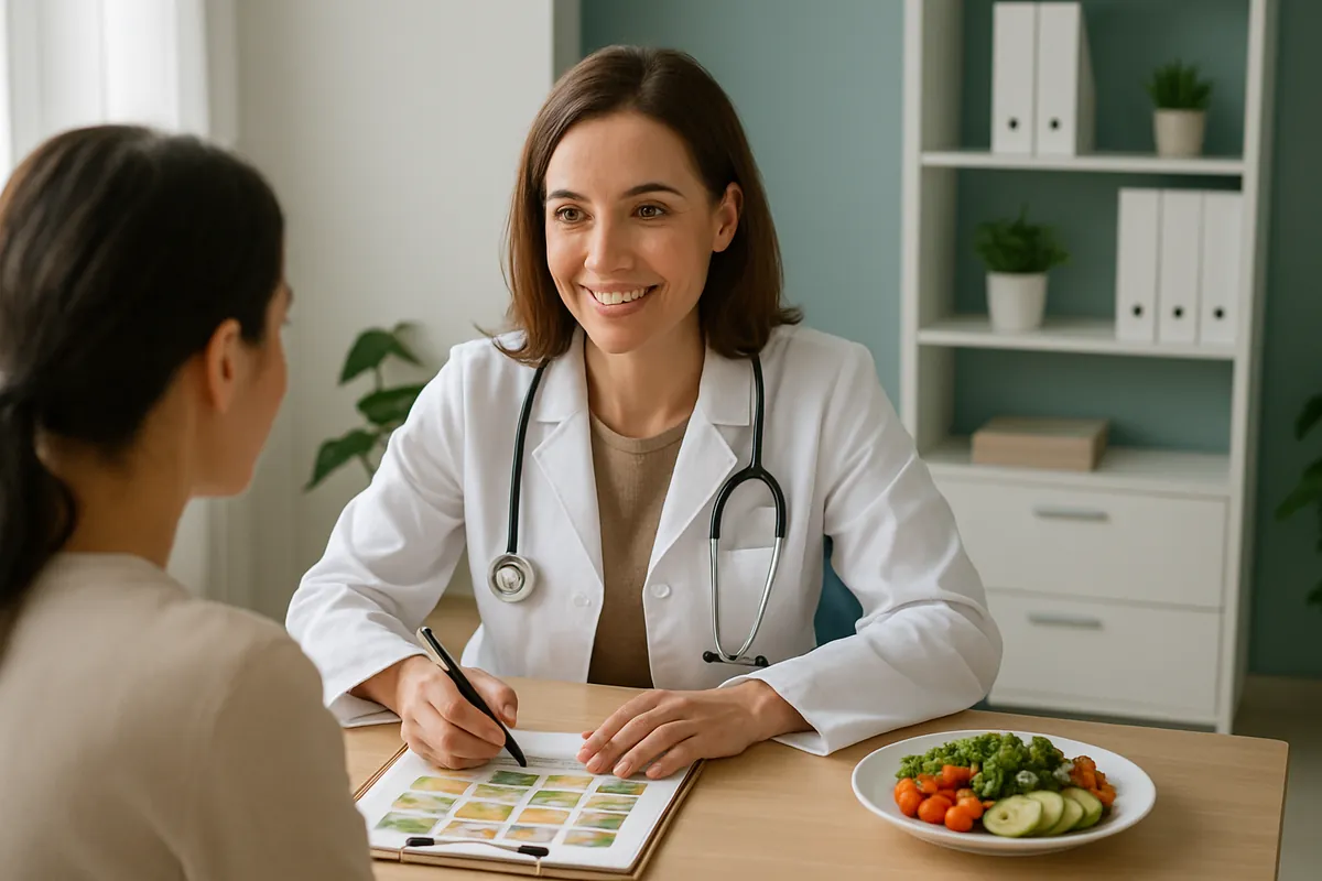 Physician reviewing a healthy meal plan with a patient