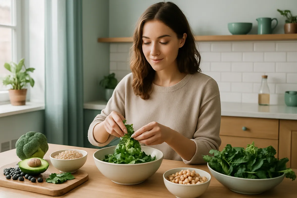 Young woman preparing a healthy low-glycemic meal