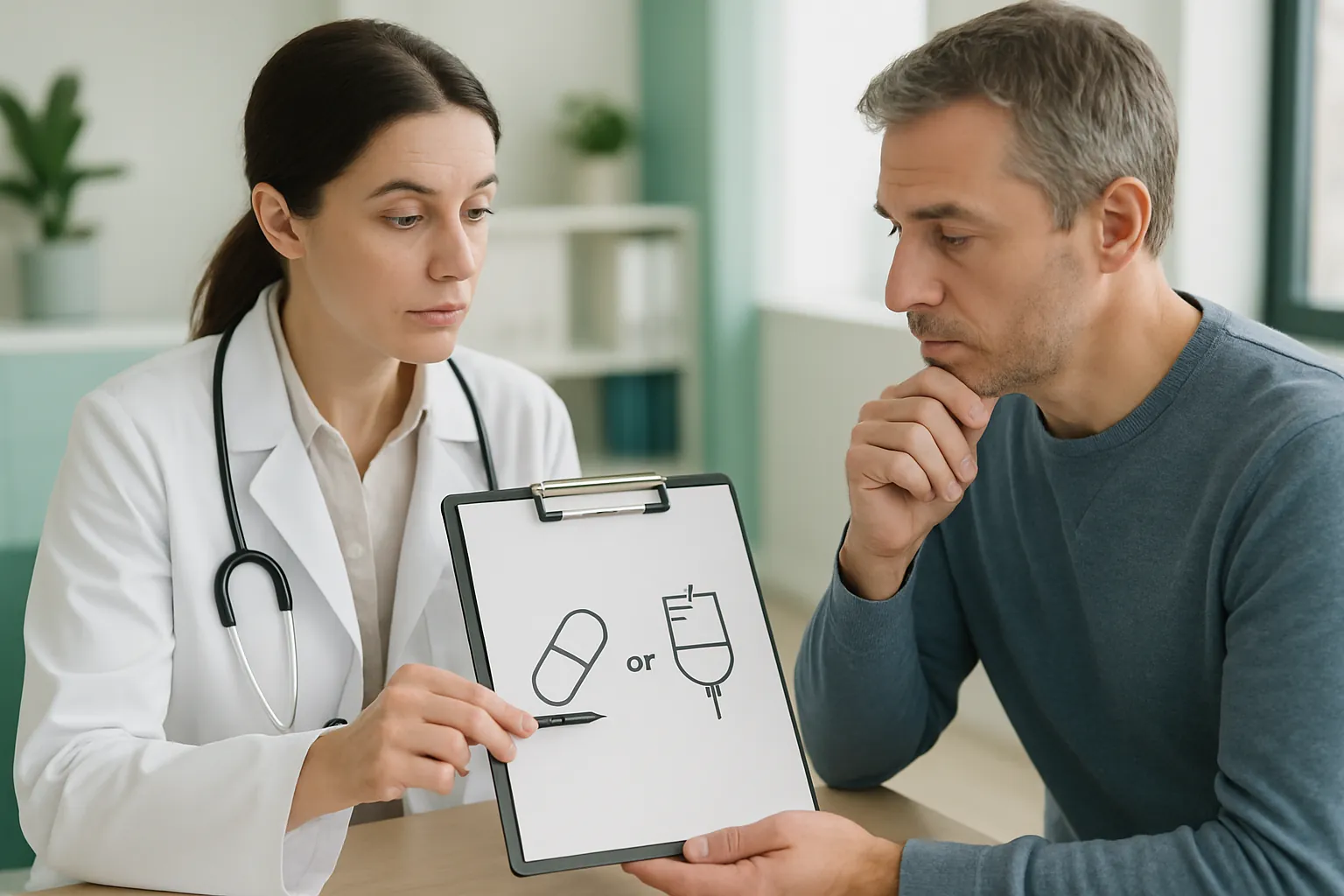 Physician comparing semaglutide and tirzepatide options with a patient